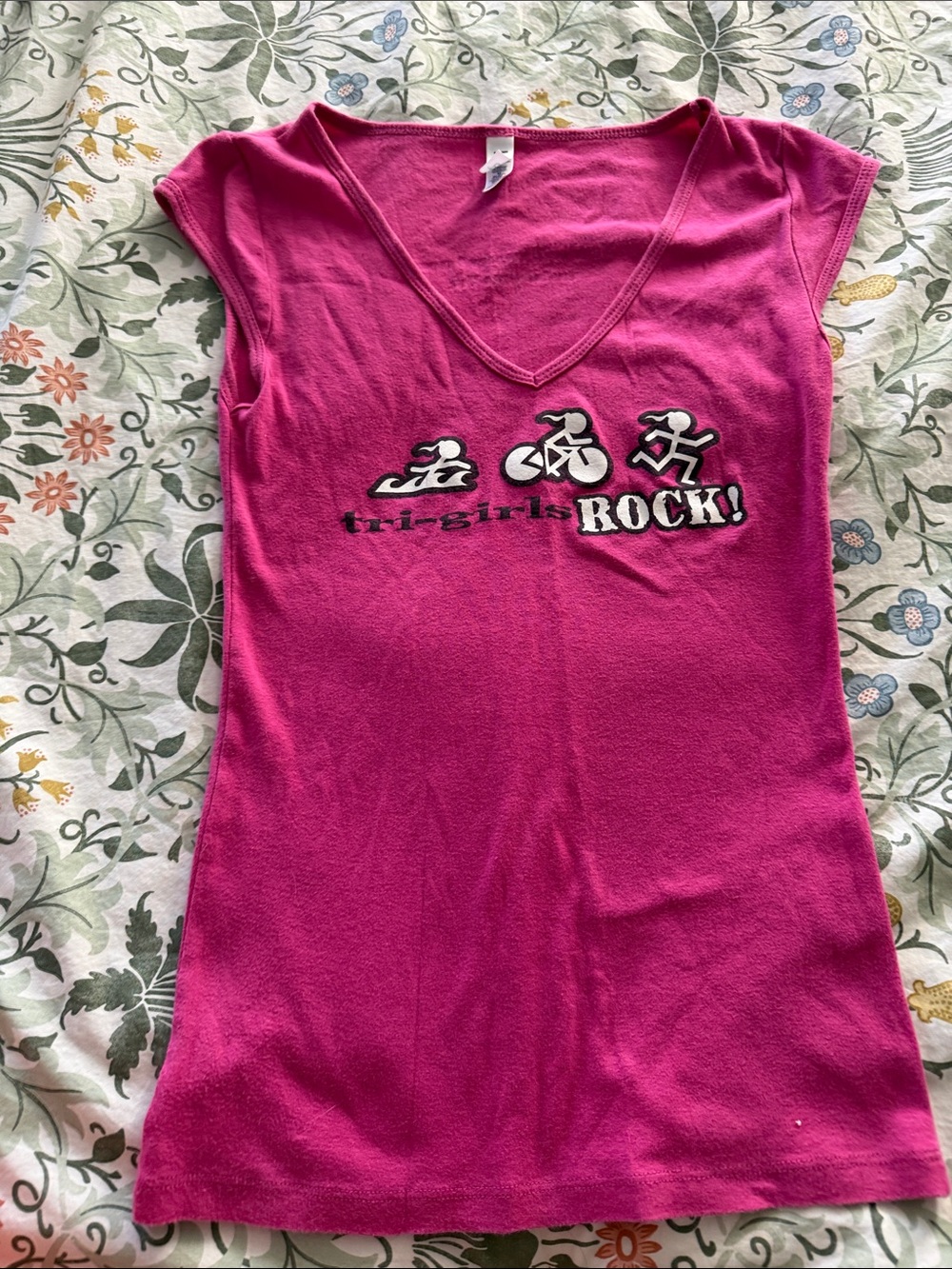Bella Canvas Hot Pink V-Neck 'tri-girls ROCK!' Short Sleeve Tee